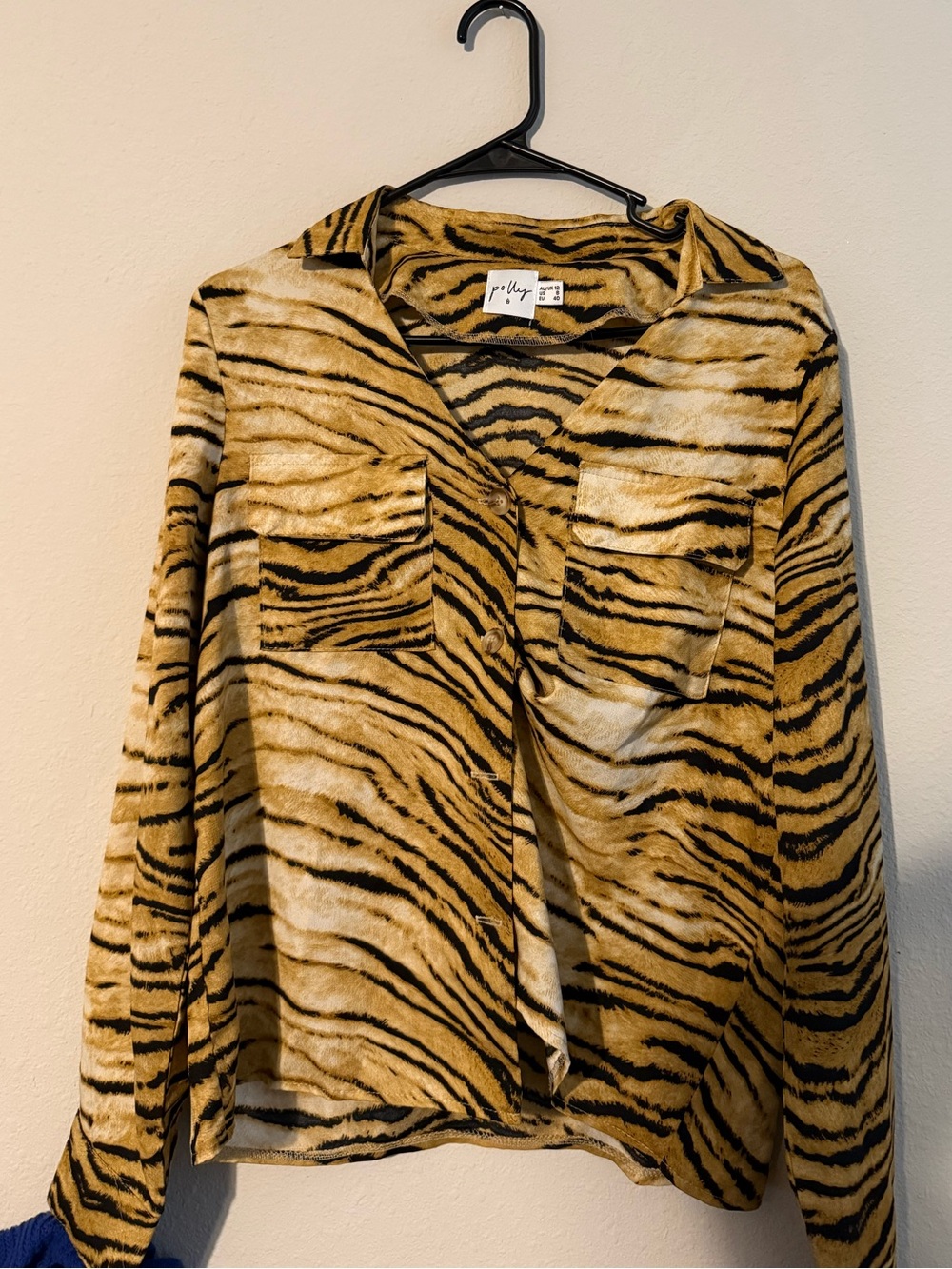 Polly & Esther Tiger Print Button-Up Blouse in Mustard